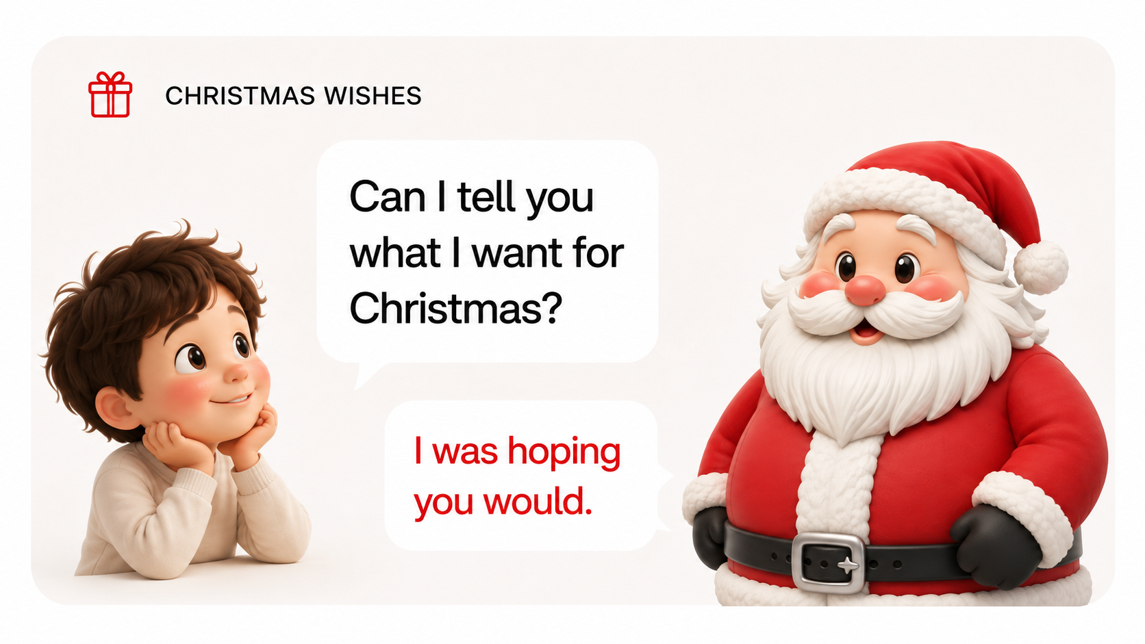 Kid talking to Santa about Christmas wishes